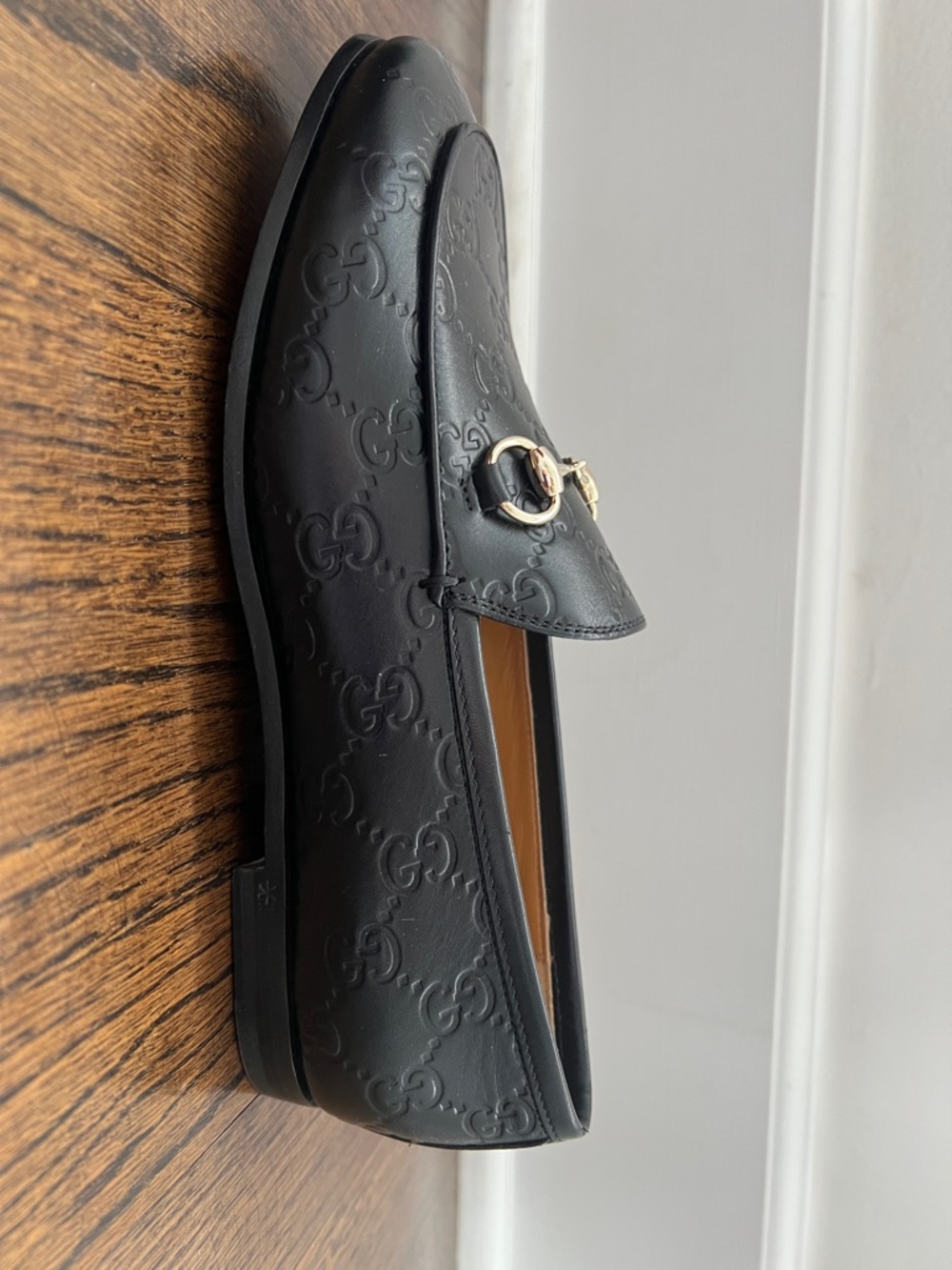 Gucci Black Embossed GG Horsebit Loafers - Picture 1 of 7